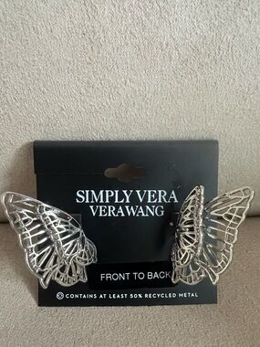 NWT Simply Vera Vera Wang Silver Front to Back Butterfly Studs for Pierced Ears